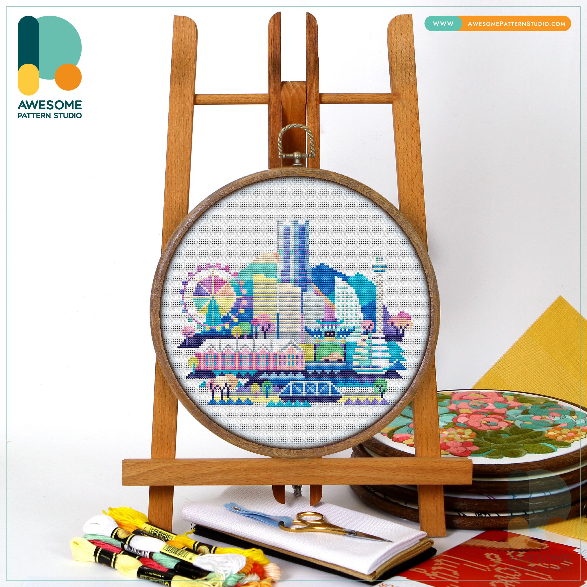 Yokohama, Japan, Asia Cross Stitch Pattern and Kit: Modern