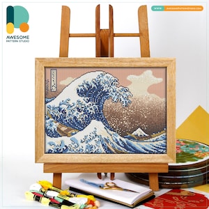 The Great Wave off By Kanagawa Katsushika Hokusai Cross Stitch Pattern and Kit by Hokusai - Modern Needlework Art and PDF Pattern, CS2203 CS2203-2(162 x 120)