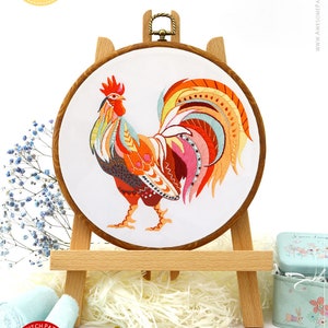 Rooster Embroidery Kit and Pattern: Boho Decor 3D Embroidery for Adult Crafts