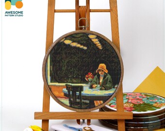 Automat By Edward Hopper Cross Stitch Pattern and Kit: Modern Needlework Art for Hand Embroidery Enthusiasts, CS2285