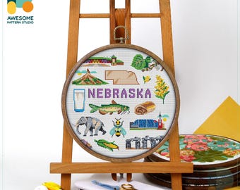 Nebraska, USA Collection Cross Stitch Pattern and Kit: Modern Needlework Art and Embroidery Sampler, CS1967