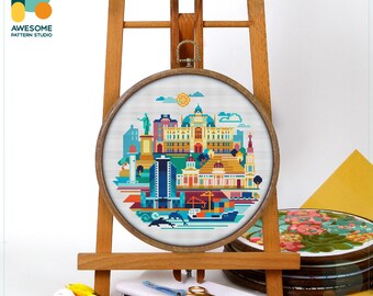Odessa, Ukraine, Europe Cross Stitch Pattern and Kit - Modern Needlework Art, Embroidery Sampler for Creative Hoop Art, CS1276