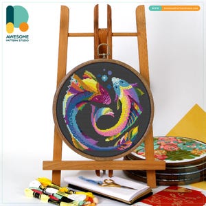 Zodiac Fish Duo Cross Stitch Pattern and Kit: Modern Embroidery Sampler for Unique Needlework Art, CS122