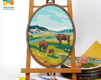 Wind Cave National Park, USA Cross Stitch Kit and Pattern: Modern Cross Stitch and Embroidery Sampler for Needlework Art Enthusiasts, CS1174