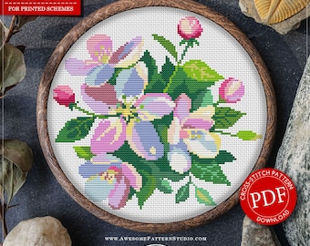 Apfelbaum Blüte #P960 Kreuzstich Stickmuster Kreuzstich Stickmuster PDF Download Stickmuster | Wie man Kreuzstich | Kreuz-Designs