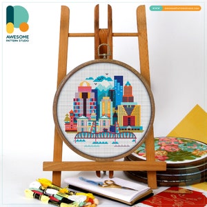 Portland, USA, America Cross Stitch Pattern and Kit Modern Cross Stitch Needlework Art Pdf Pattern, CS092