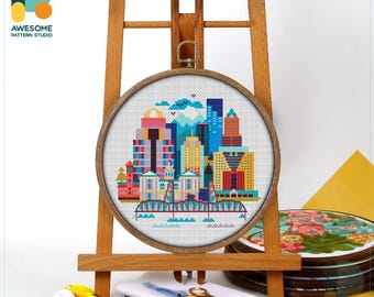 Portland, USA, America Cross Stitch Pattern and Kit Modern Cross Stitch Needlework Art Pdf Pattern, CS092