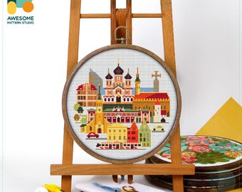 Tallinn, Estonia, Europe Cross Stitch Pattern and Kit - Modern Needlework Art for Embroidery Sampler Lovers, CS1197