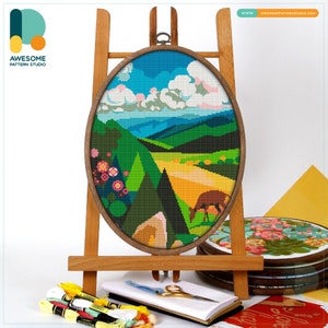 Shenandoah National Park, USA Cross Stitch Pattern and Kit - Modern Needlework Art, PDF Pattern and Hand Embroidery Sampler, CS1166