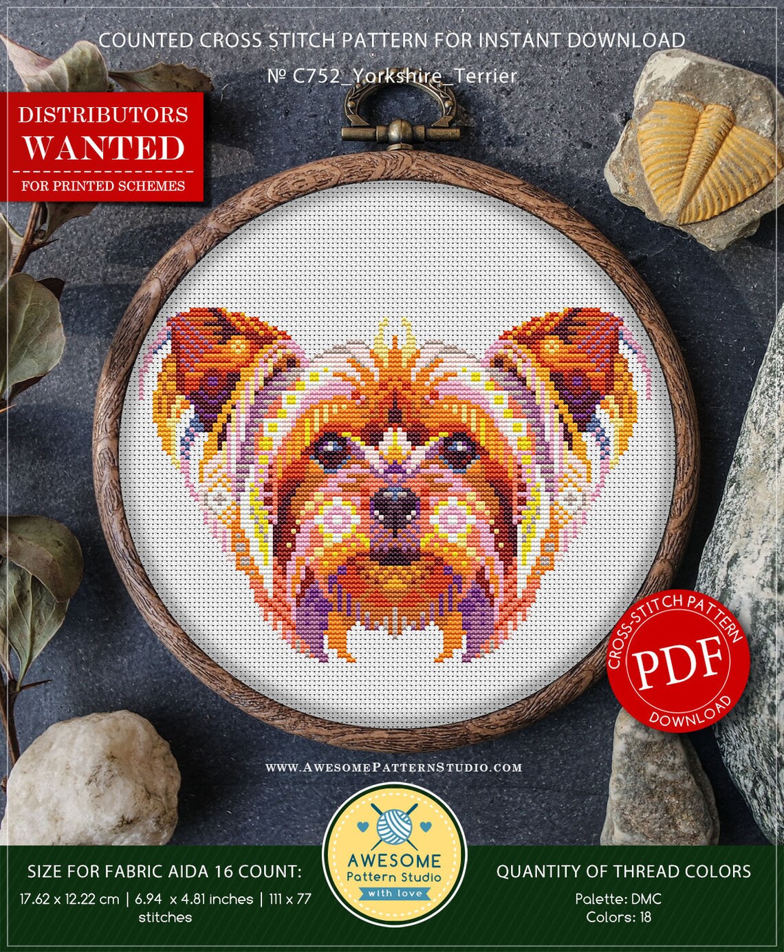 Yorkshire Terrier P752 PDF Cross Stitch Pattern Cross Stitch Etsy