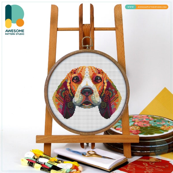 Mandala Beagle CS522, Counted Cross Stitch Pattern KIT and PDF | Embroidery Kits | Cross Pattern | Cross Stitch Embroidery | Needlepoint