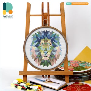 Geometric Lion Cross Stitch Pattern and Kit  Modern Cross Stitch and Embroidery Sampler Deluxe Set, CS247