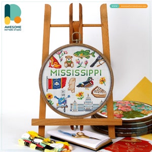 Mississippi, USA Collection Cross Stitch Pattern and Kit: Modern Needlework Art, Embroidery Sampler for Creative Hoop Art, CS1895