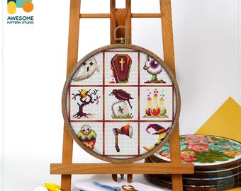 Spooky Sampler Cross Stitch Pattern and Kit - Modern Needlework Art for Halloween Fun, CS1377