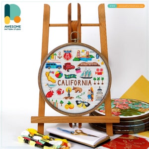 California Collection CS1836, Counted Cross Stitch Pattern KIT and PDF | Embroidery PDF Pattern Download | Cross Stitch Kits