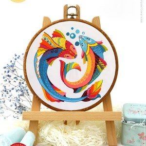 Pisces Zodiac Sign Embroidery Kit and Pattern: Boho Decor and Modern Embroidery Art for Adult Crafts