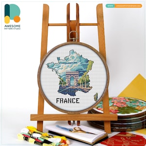 France Arc de Triomphe Paris Map CS2543, Counted Cross Stitch Pattern KIT and PDF | Embroidery Pdf Pattern Download | Cross Stitch Kits