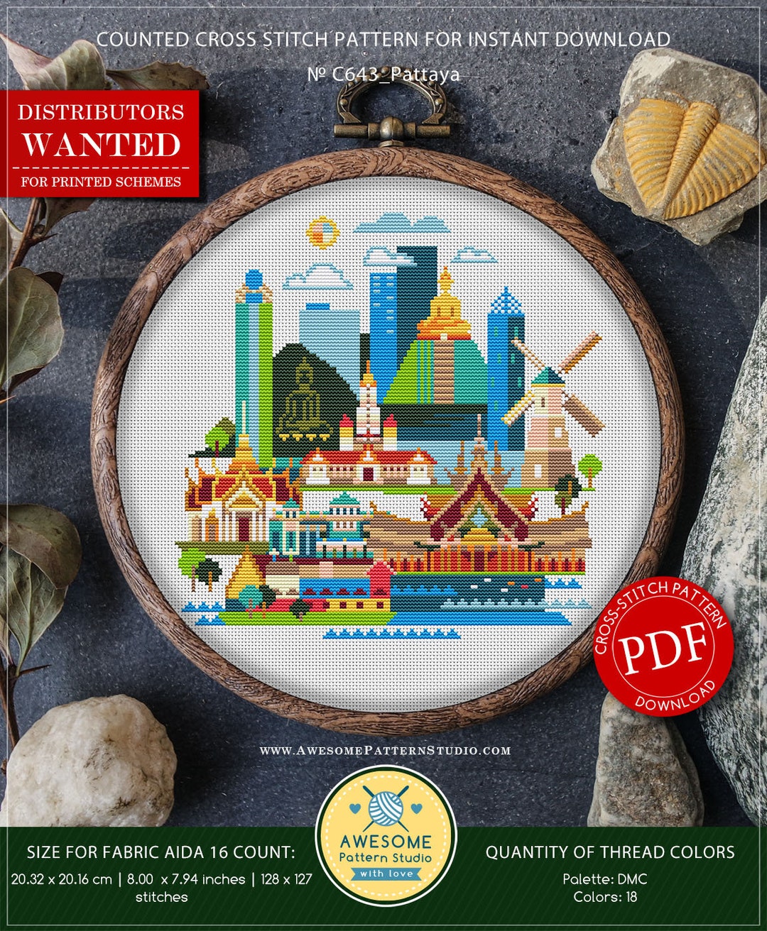 パタヤ、タイ #P643 クロスステッチパターン クロスステッチ刺繍