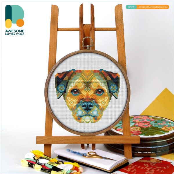 Mandala Border Terrier CS2104, Counted Cross Stitch Pattern KIT and PDF | Embroidery Pdf Pattern Download | Cross Stitch Kits