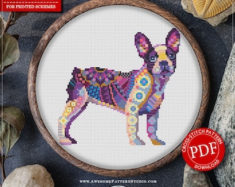 Mandala French Bulldog #P549 Embroidery Cross Stitch Pattern Download | Cross Stitch Patterns | Cross Stitch Designs | Stitch Design