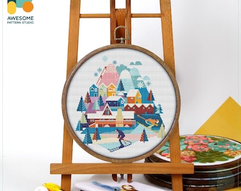 Park City, USA Cross Stitch Pattern and Kit - Modern Cross Stitch and Embroidery Sampler for Needlework Art Enthusiasts, CS598