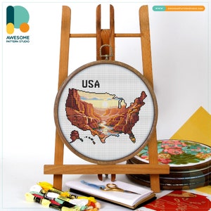 Grand Canyon Map, USA  Cross Stitch Pattern and Kit: Modern Needlework Art, Embroidery Sampler for Creative Home Decor, CS2521