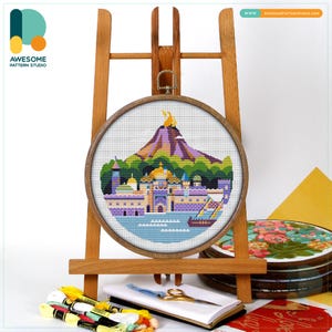 Mount Prometheus Japan Asia Cross Stitch Pattern and Kit: Modern Cross Stitch Needlework Art for Hoop Art Lovers, CS491
