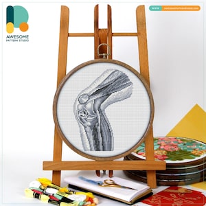 Knee Joint Anatomy Cross Stitch Pattern and Kit - Modern Needlework Art for Embroidery Enthusiasts, CS2083