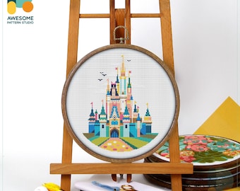 Cinderella Castle Cross Stitch Pattern and Kit: Modern Cross Stitch Needlework Art for Enchanting DIY Embroidery Sampler, CS490