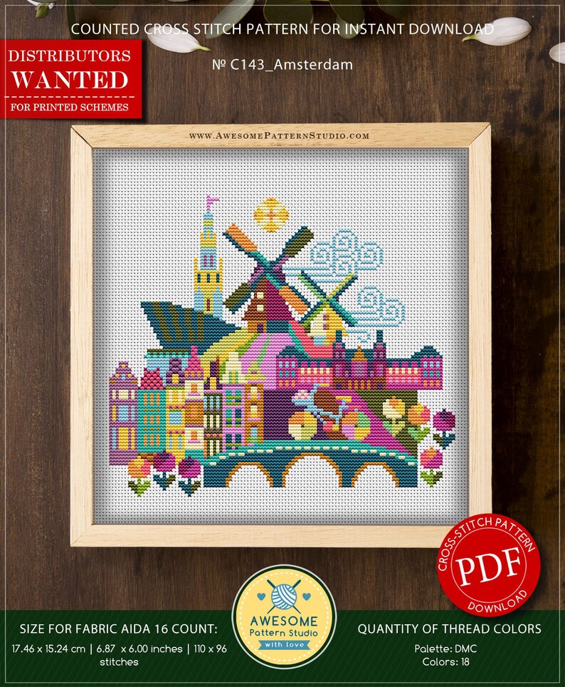 Amsterdam P143 Cross Stitch Embroidery Pattern Download Etsy UK