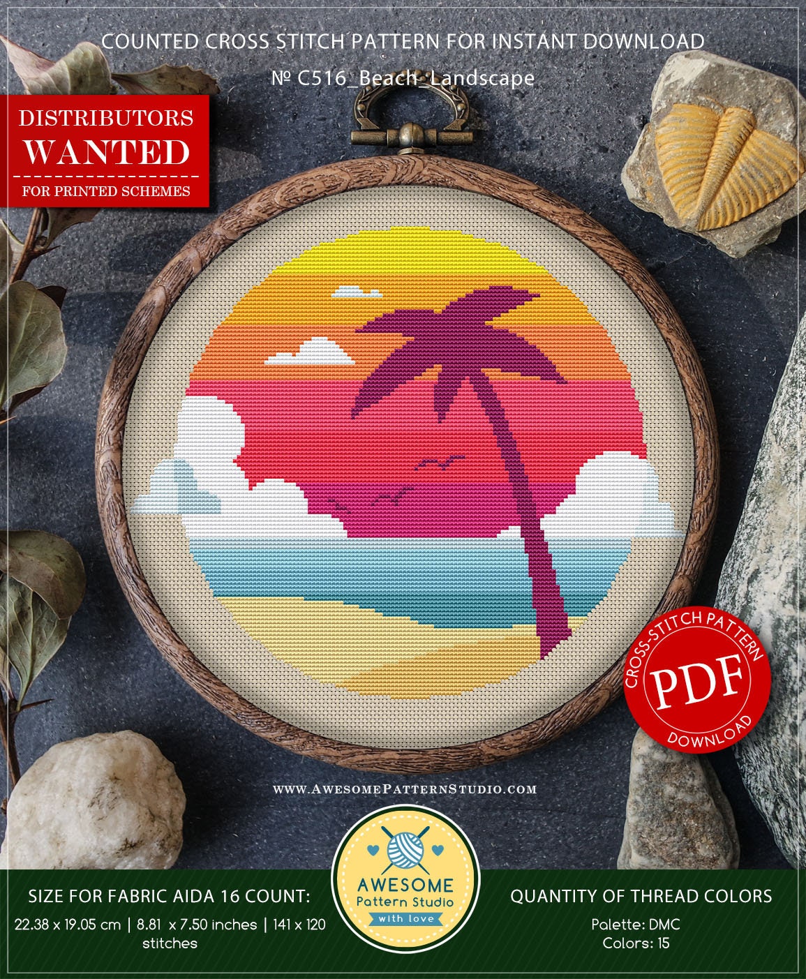 Beach Landscape P516 Cross Stitch Embroidery Pattern Download | Etsy