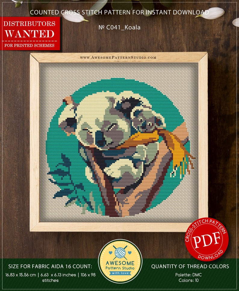 Koala P041 Embroidery Cross Stitch PDF Pattern Download - Etsy