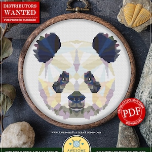 A4 Polygonal Panda #P250 Cross Stitch Embroidery Pattern Download | Cross Stitch Patterns | How To Cross Stitch | Stitch Design