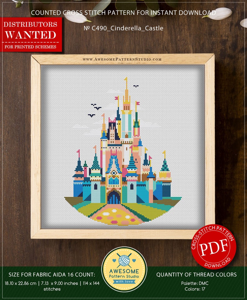 Cinderella Castle P490 Embroidery Kreuzstich PDF Muster Download Kreuzstichpackungen Kreuzstich Welt Kreuz Muster Bild 2