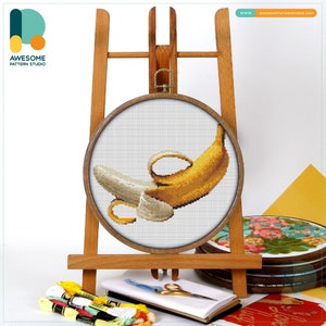 Peeled Banana Cross Stitch Pattern and Kit: Funny Modern Cross Stitch Needlework Art, CS106