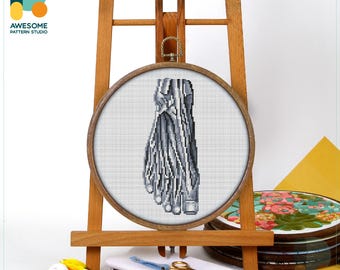 Foot Muscle Anatomy Cross Stitch Pattern and Kit: Modern Needlework Art for Anatomy Lovers, PDF Pattern and Embroidery Sampler, CS2082