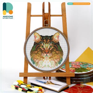 Mandala Norwegian Forest Cat Cross Stitch Pattern and Kit - Modern Needlework Art for Cat Lovers, CS2399