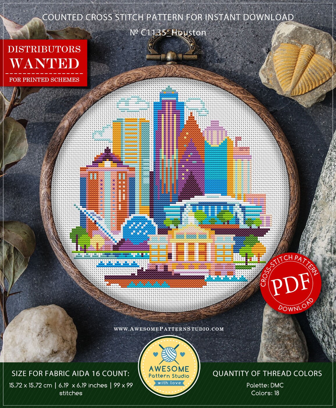 Houston #P1135 Cross Stitch Pattern | Cross Stitch Embroidery | Pattern Instant Download | Cross Stitch Patterns | How to Cross Stitch