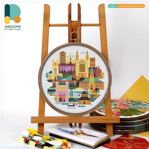 Cambridge, England, United Kingdom Cross Stitch Pattern and Kit: Modern Needlework Art, Embroidery Sampler Hoop Art, CS2293