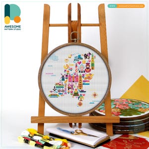Netherlands Icons Map Cross Stitch Pattern and Kit: Modern Needlework Art with PDF Pattern and Hoop Art Embroidery Sampler, CS2154