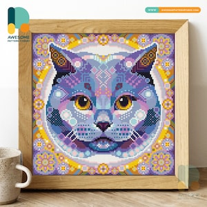 Mandala British Shorthair Cat DS2393, KIT fai da te per pittura diamante / Kit pittura diamante / Kit arte diamante per adulti / Tutti gli articoli inclusi