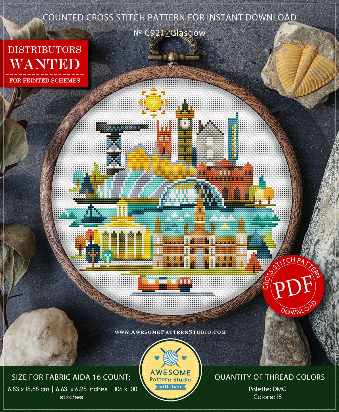 Glasgow Scotland P921 Cross Stitch Pattern Embroidery Etsy
