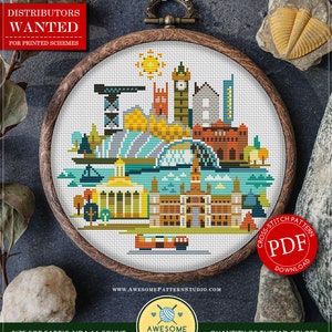 Glasgow, Scotland #P921 Cross Stitch Pattern Embroidery Pattern Instant Download Cross Stitch Kits | Cross Stitch World | Needlepoint Kits