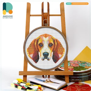 Mandala Treeing Walker Coonhound Cross Stitch Pattern and Kit: Modern Cross Stitch Needlework Art, PDF Pattern, Embroidery Sampler, CS2173