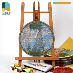 Woman With A Parasol Madame Monet and Her Son by Claude Monet Cross Stitch Pattern and Kit - Modern Cross Stitch Needlework Art, CS2281