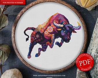 Mandala Stier #P617 Kreuzstich Stickmuster PDF | Kreuzstichpackungen | Nadelspitze | Stickmuster Stickdateien | Stichmuster