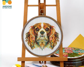 Cavalier King Charles Spaniel CS751, Counted Cross Stitch Pattern KIT and PDF | Pattern Instant Download | Embroidery Stitches