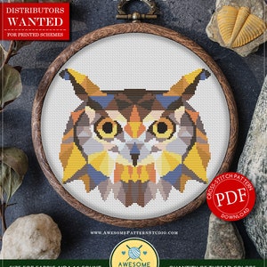 A4 Polygonal Owl #P252 Cross Stitch Embroidery Pattern Instant Download | Cross Stitch Patterns | Needlepoint Kits | Stitch Design