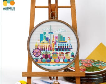 Brighton and Hove, UK, Europe Cross Stitch Pattern and Kit: Modern Embroidery Sampler for Needlework Art Enthusiasts, CS660