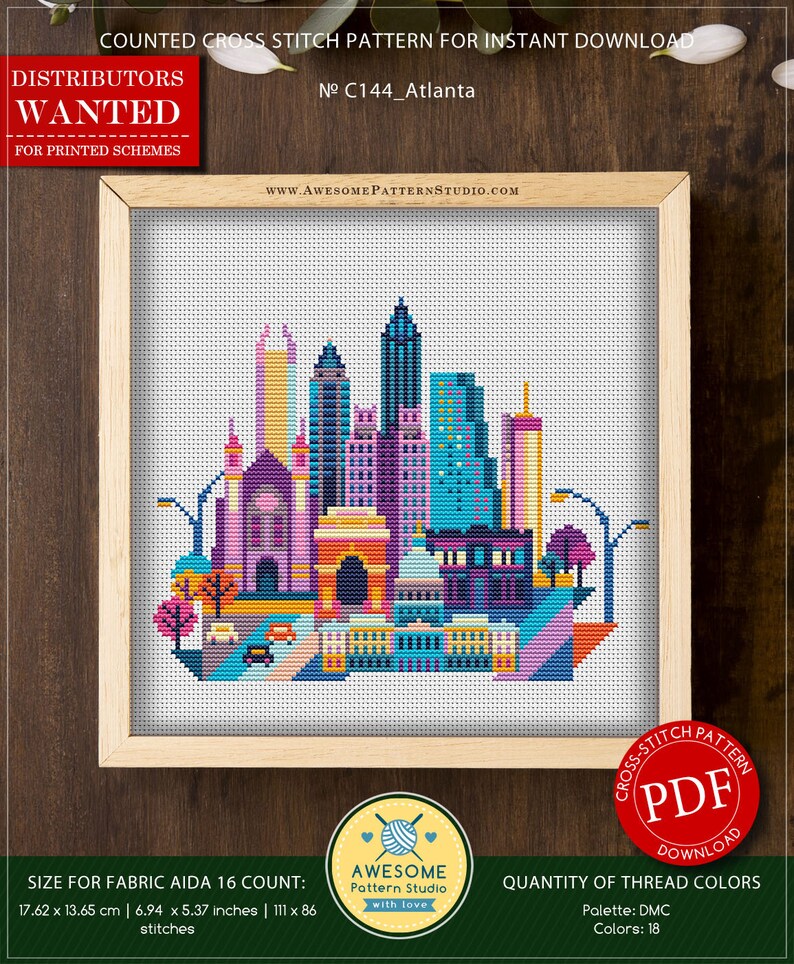 Atlanta P144 Embroidery Cross Stitch Pattern Download Cross Etsy